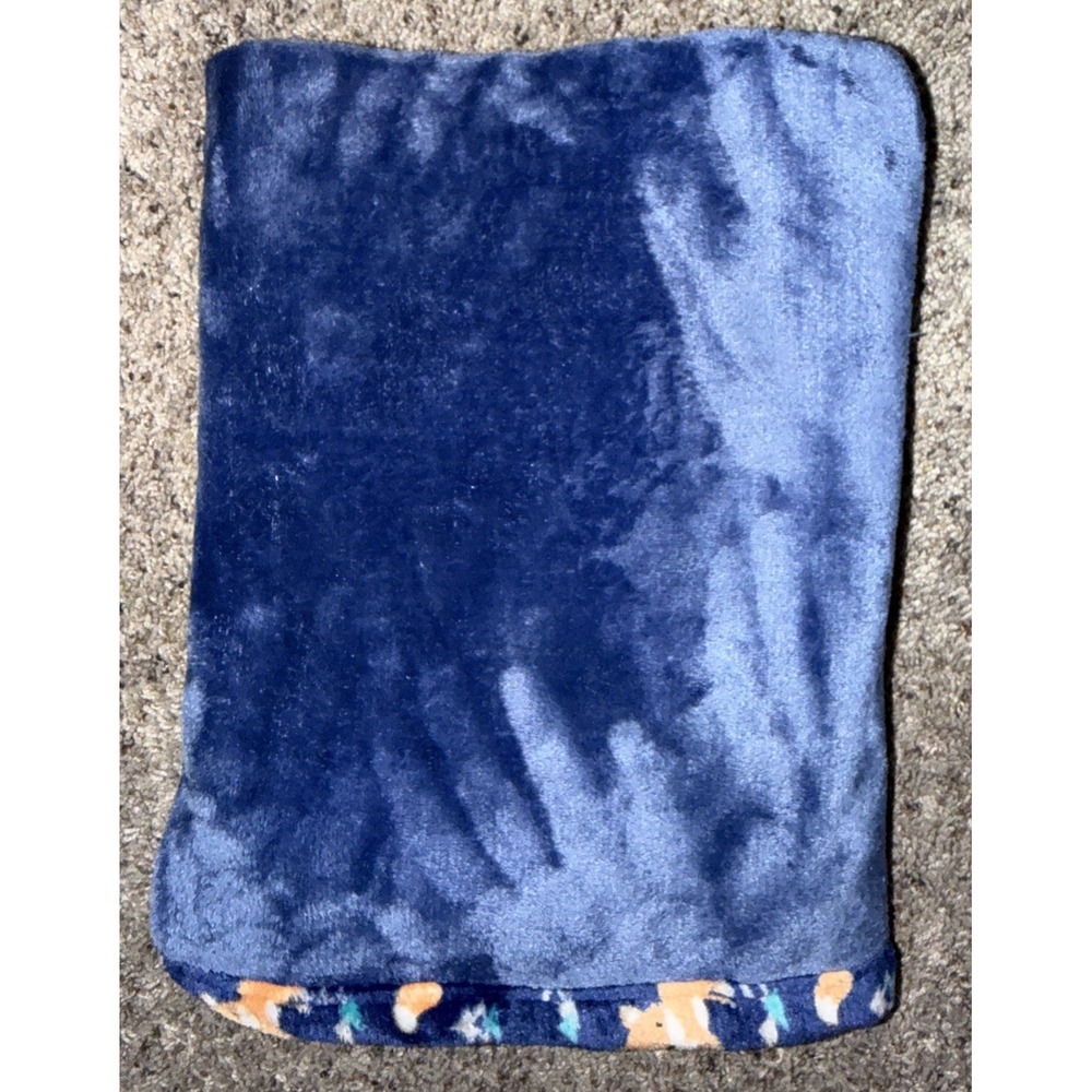 Le Bebe Favorite Fox Trim Navy Blue Baby Security Blanket Lovey 38x28 Soft‎
